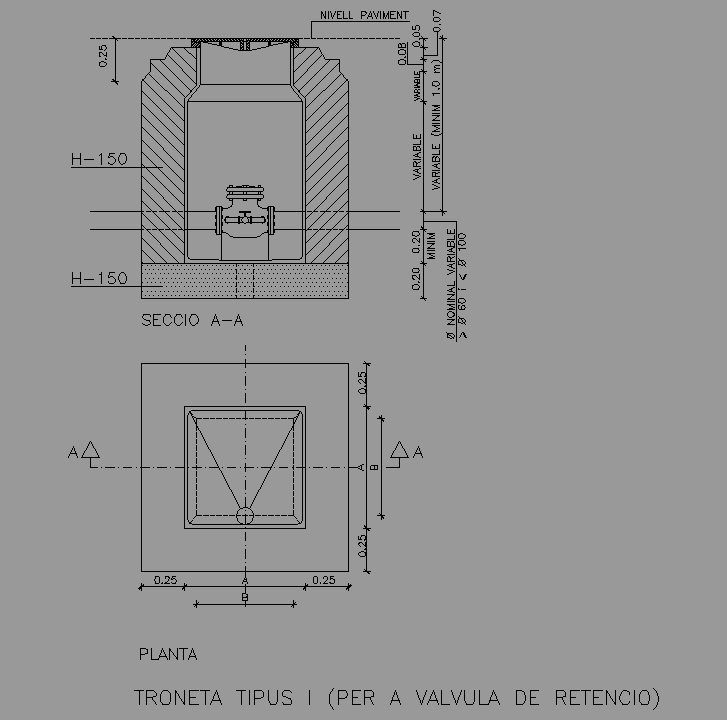 Bloque Autocad Arqueta tipo I para válvula de retención